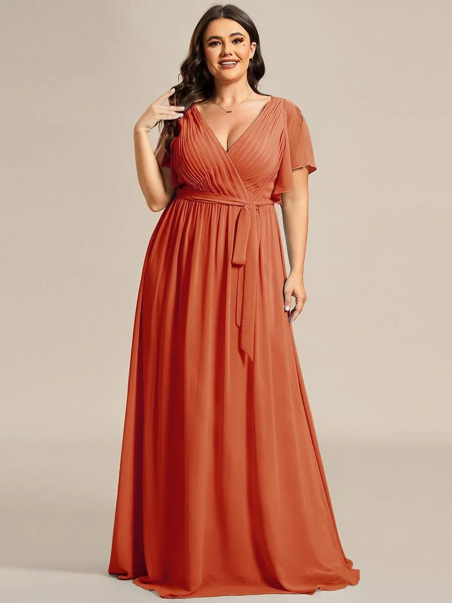 Robe de soirée en mousseline de soie à encolure en V et à manches flottantes