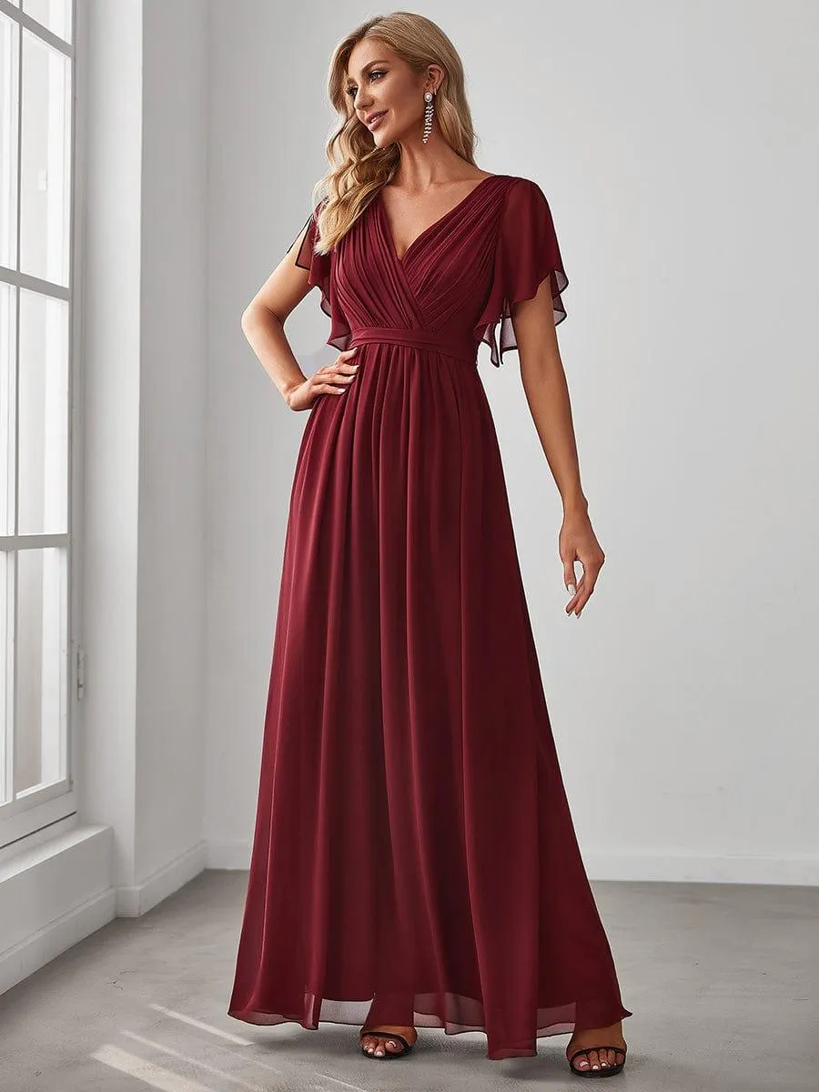 Robe de soirée en mousseline de soie à encolure en V et à manches flottantes