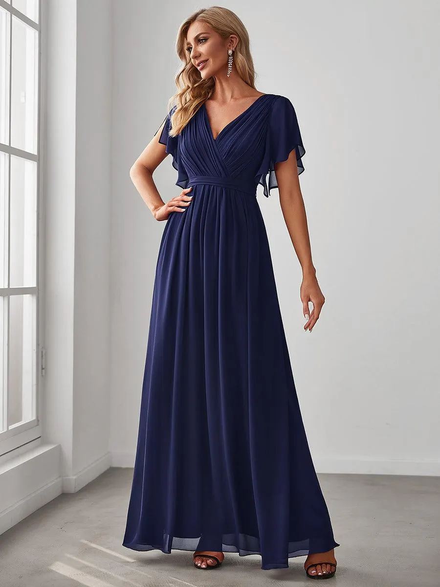 Robe de soirée en mousseline de soie à encolure en V et à manches flottantes