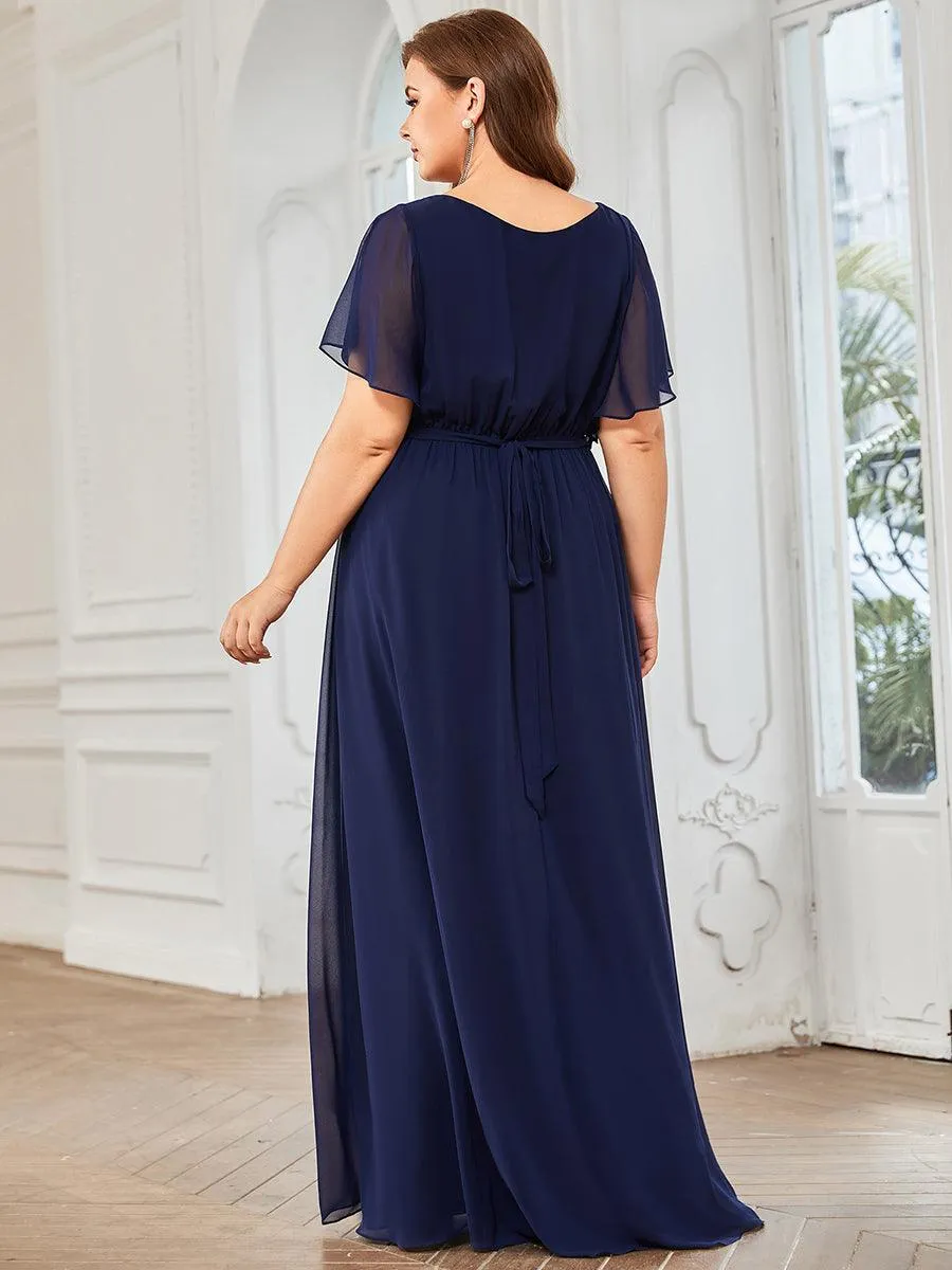 Robe de soirée en mousseline de soie à encolure en V et à manches flottantes