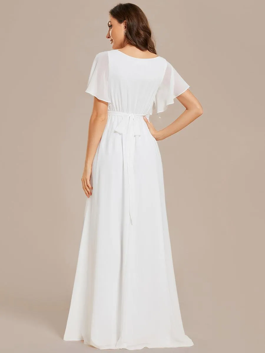 Robe de soirée en mousseline de soie à encolure en V et à manches flottantes