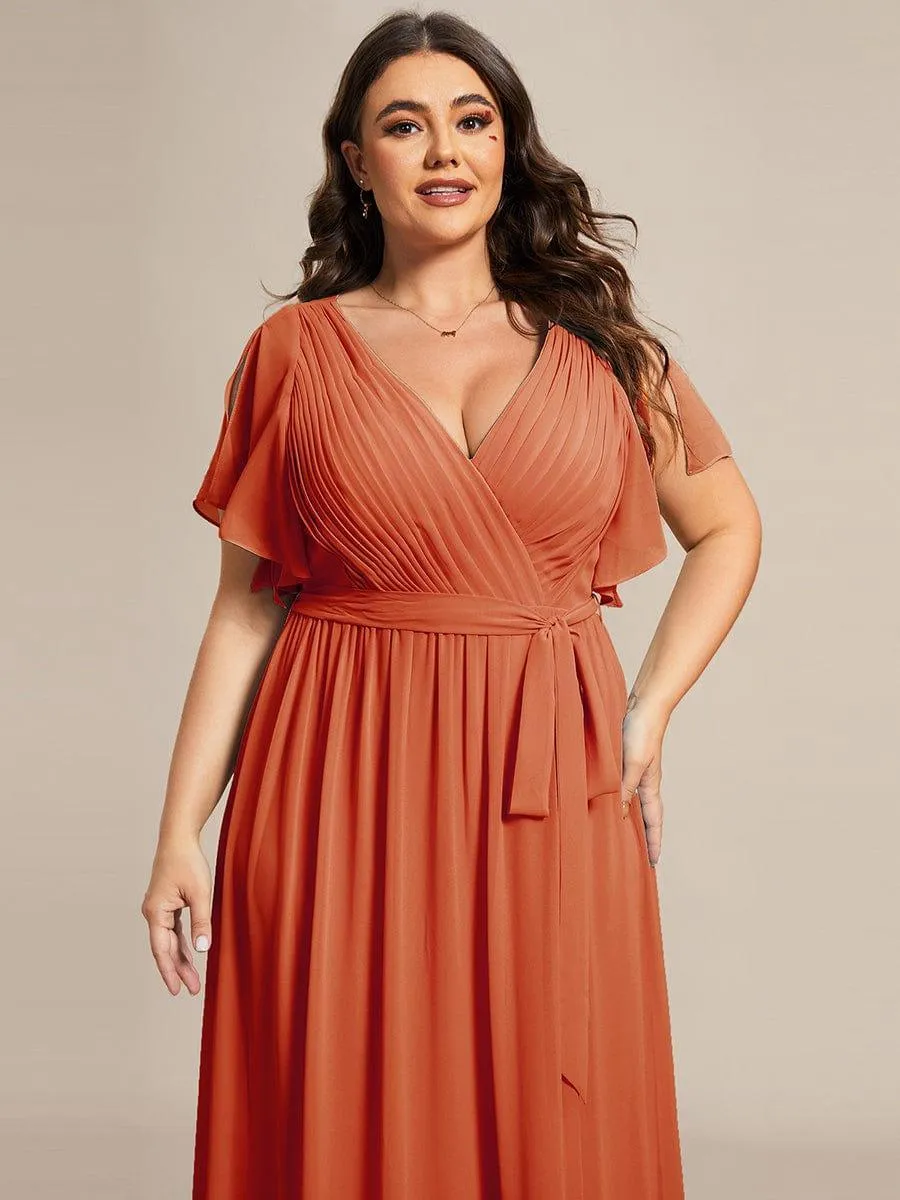 Robe de soirée en mousseline de soie à encolure en V et à manches flottantes