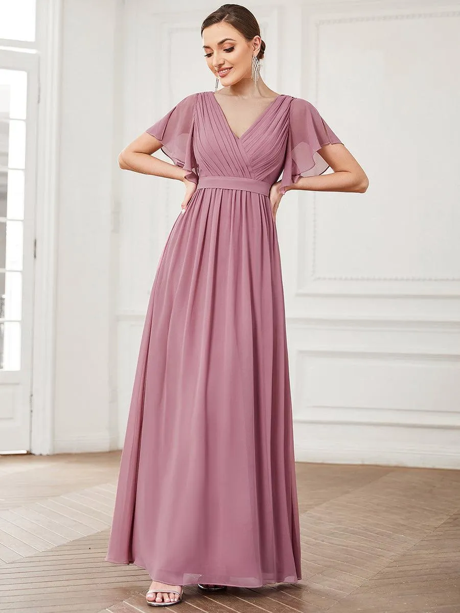 Robe de soirée en mousseline de soie à encolure en V et à manches flottantes