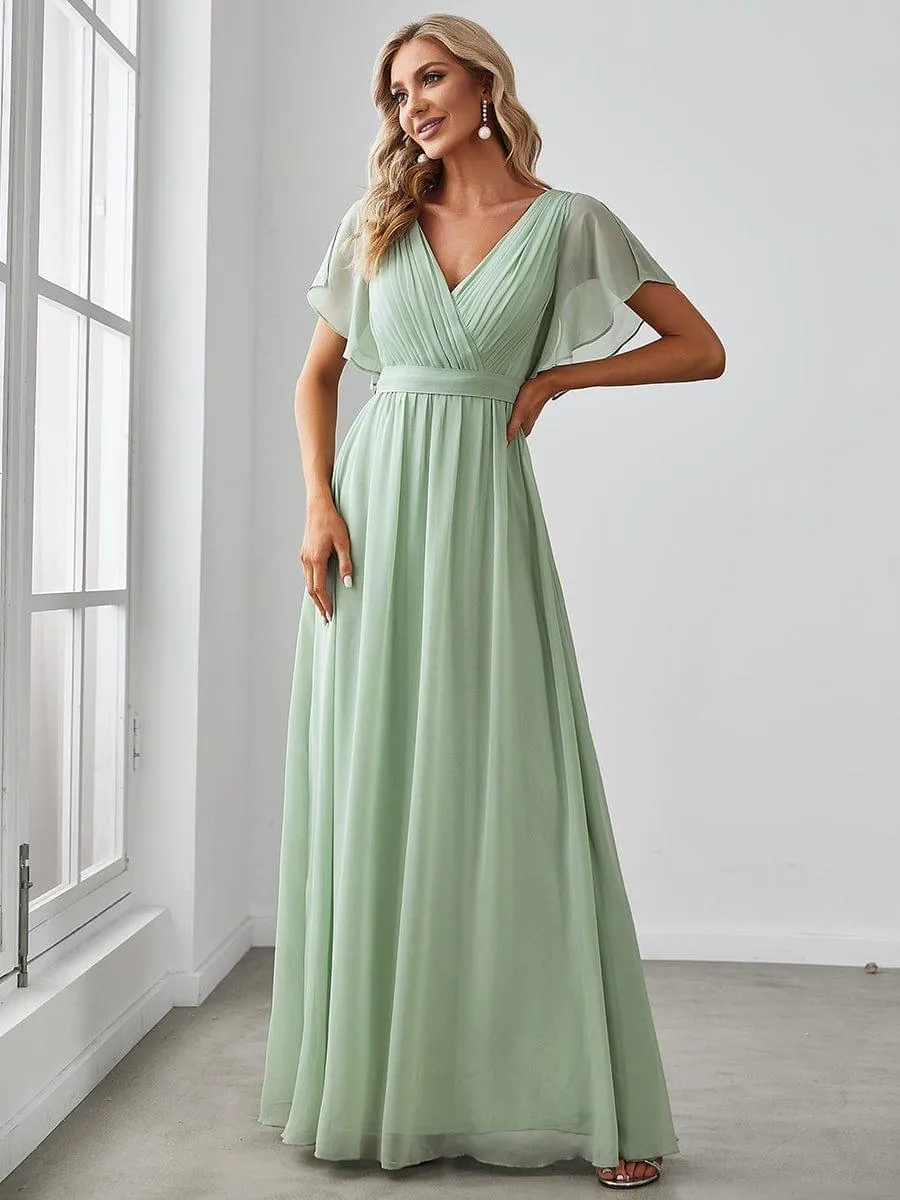 Robe de soirée en mousseline de soie à encolure en V et à manches flottantes