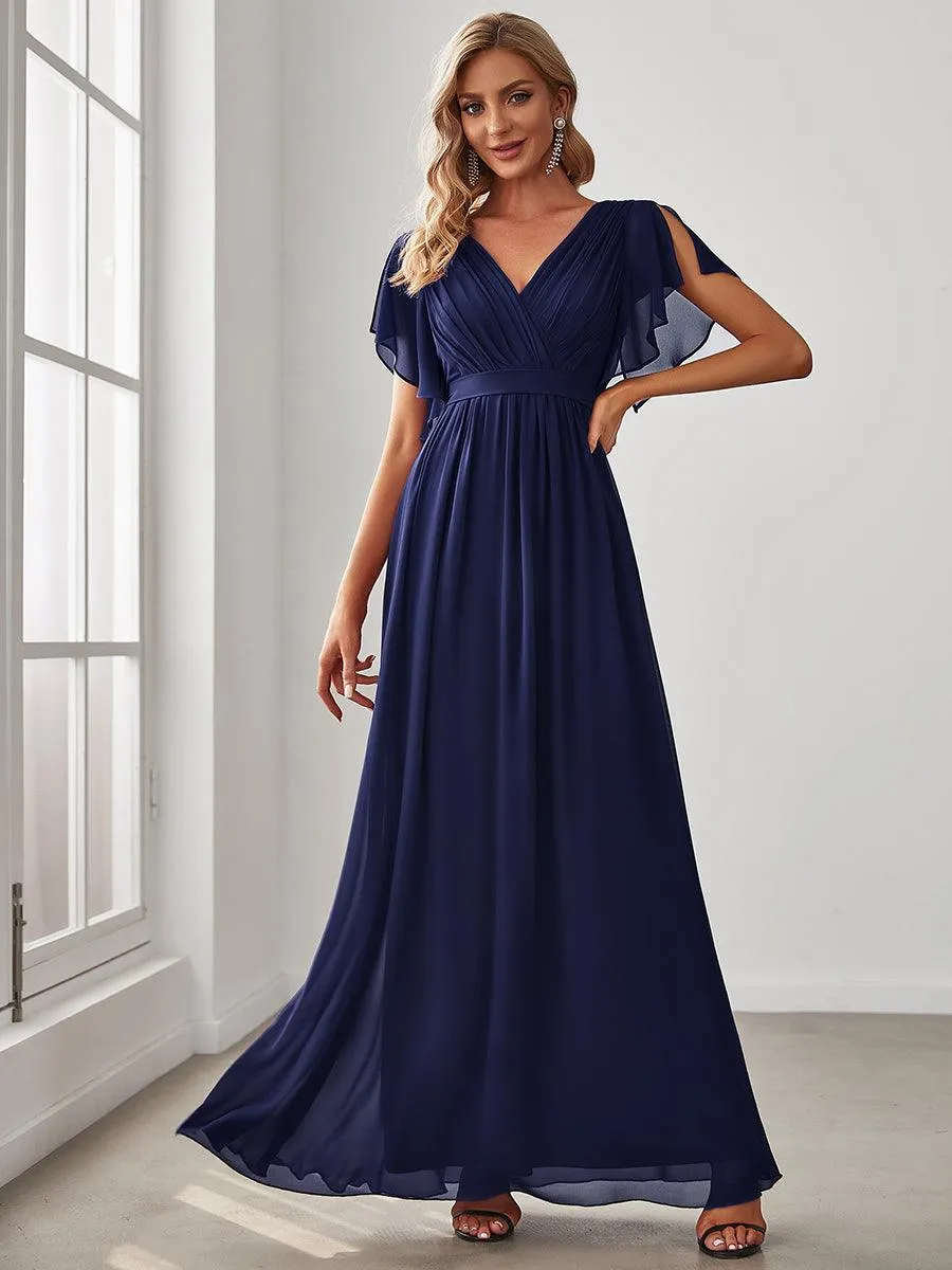 Robe de soirée en mousseline de soie à encolure en V et à manches flottantes