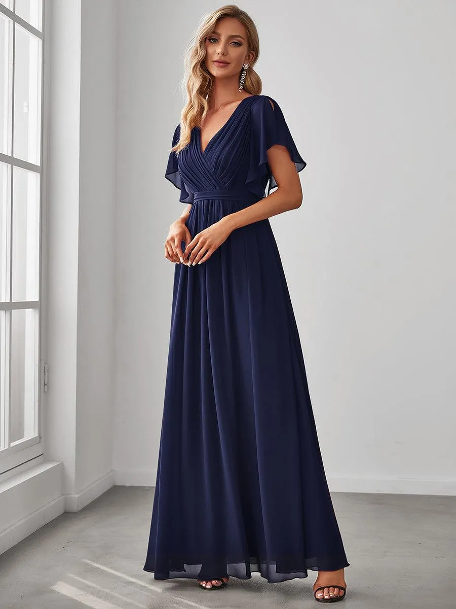Robe de soirée en mousseline de soie à encolure en V et à manches flottantes