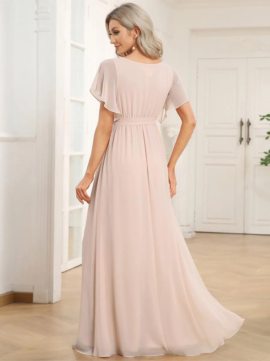 Robe de soirée en mousseline de soie à encolure en V et à manches flottantes