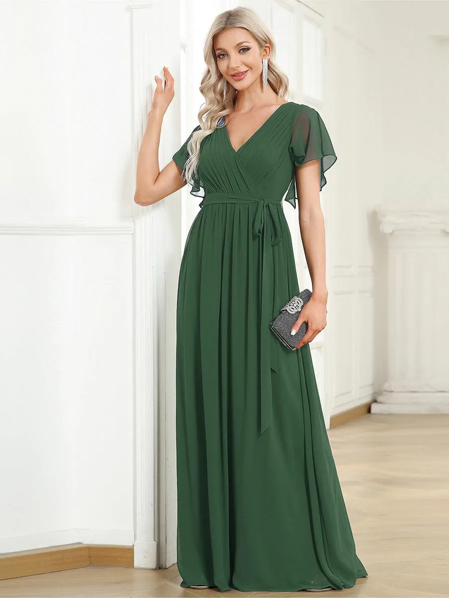 Robe de soirée en mousseline de soie à encolure en V et à manches flottantes