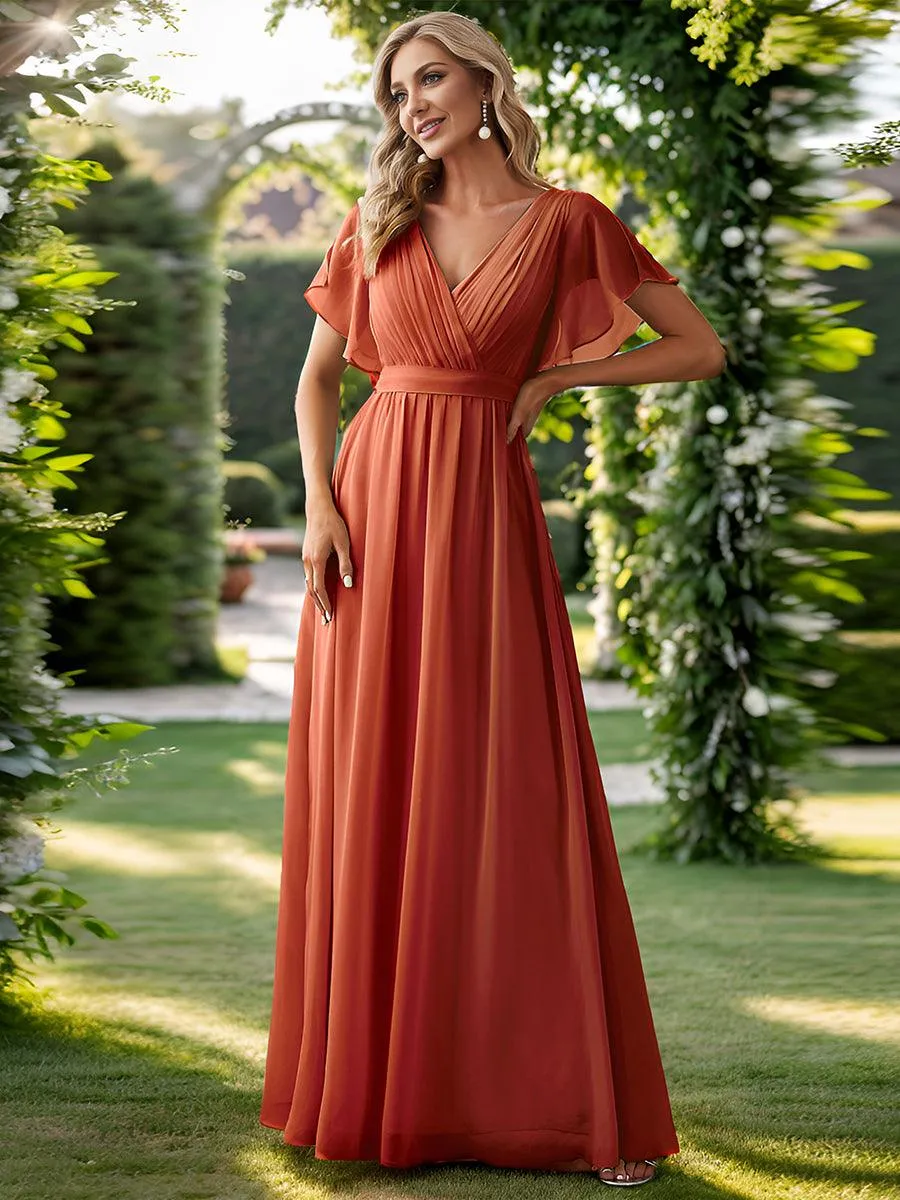 Robe de soirée en mousseline de soie à encolure en V et à manches flottantes