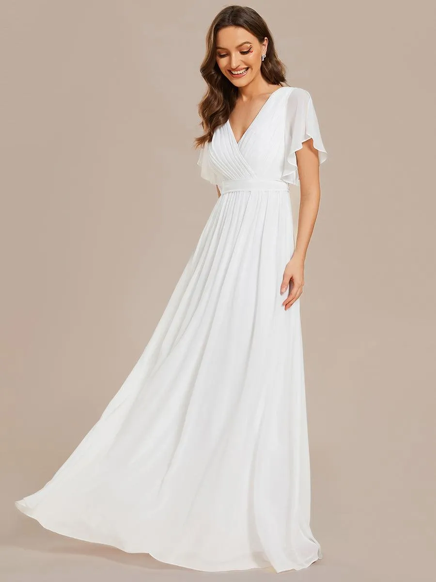 Robe de soirée en mousseline de soie à encolure en V et à manches flottantes