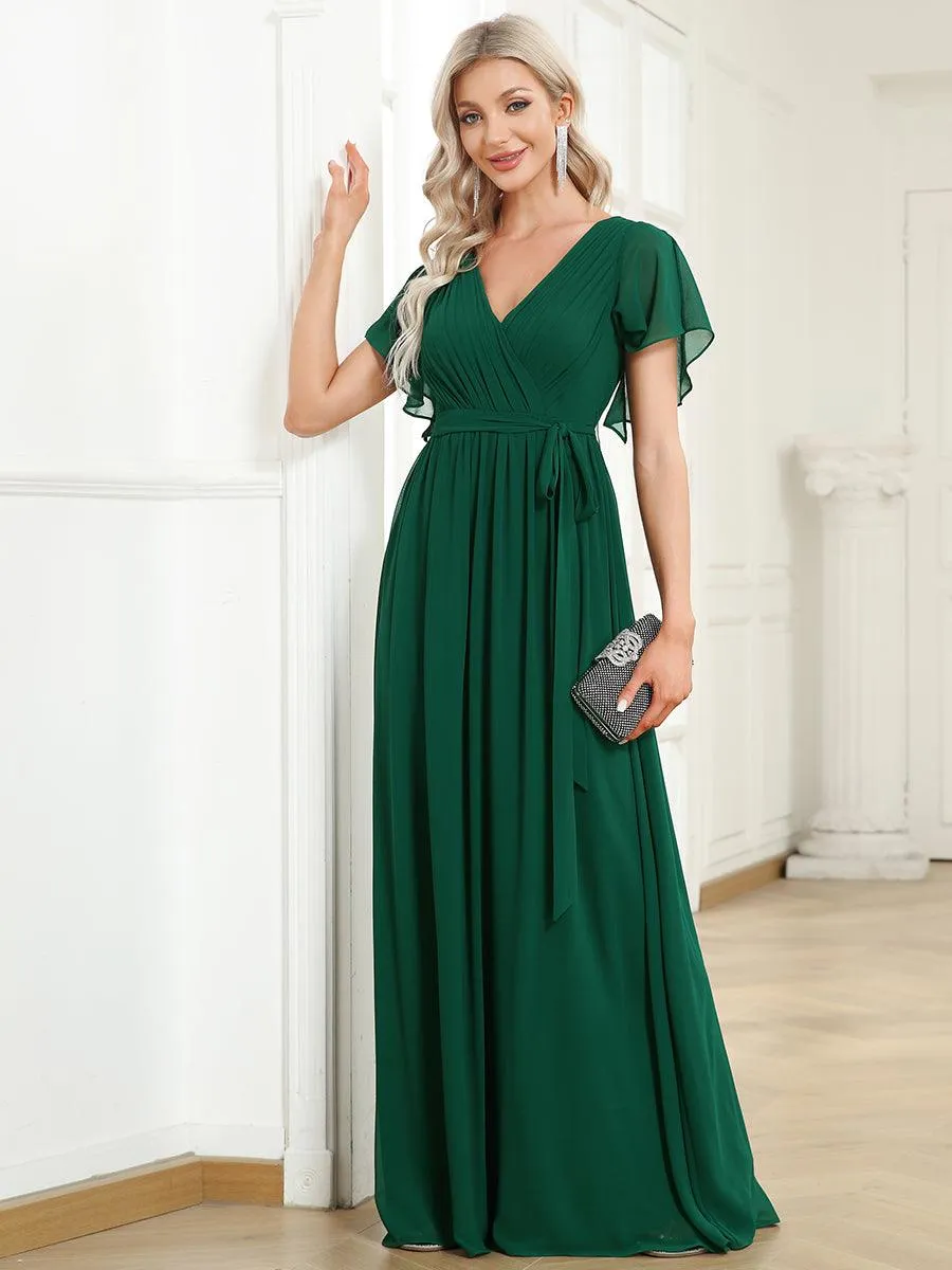 Robe de soirée en mousseline de soie à encolure en V et à manches flottantes