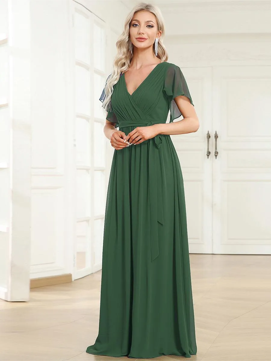 Robe de soirée en mousseline de soie à encolure en V et à manches flottantes