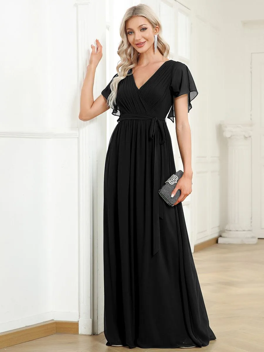 Robe de soirée en mousseline de soie à encolure en V et à manches flottantes