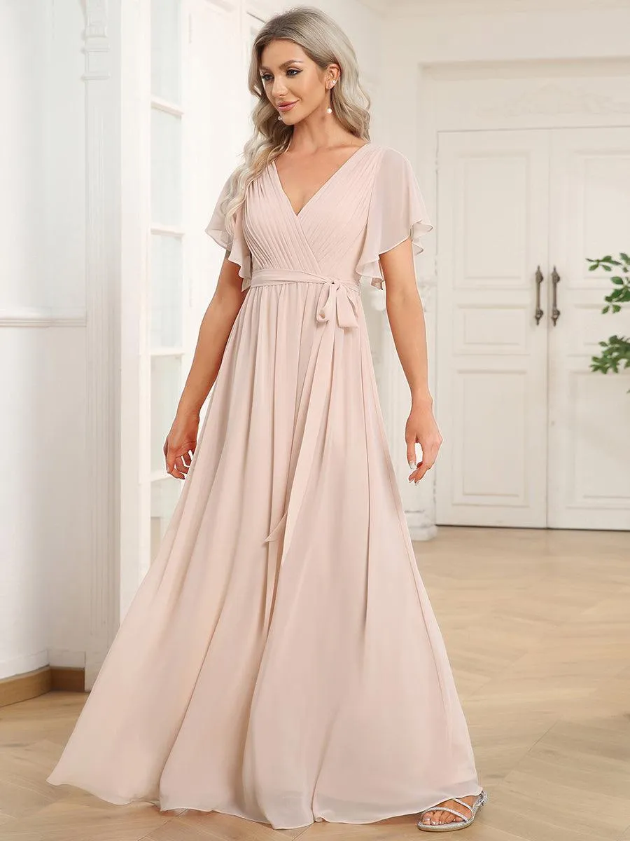 Robe de soirée en mousseline de soie à encolure en V et à manches flottantes