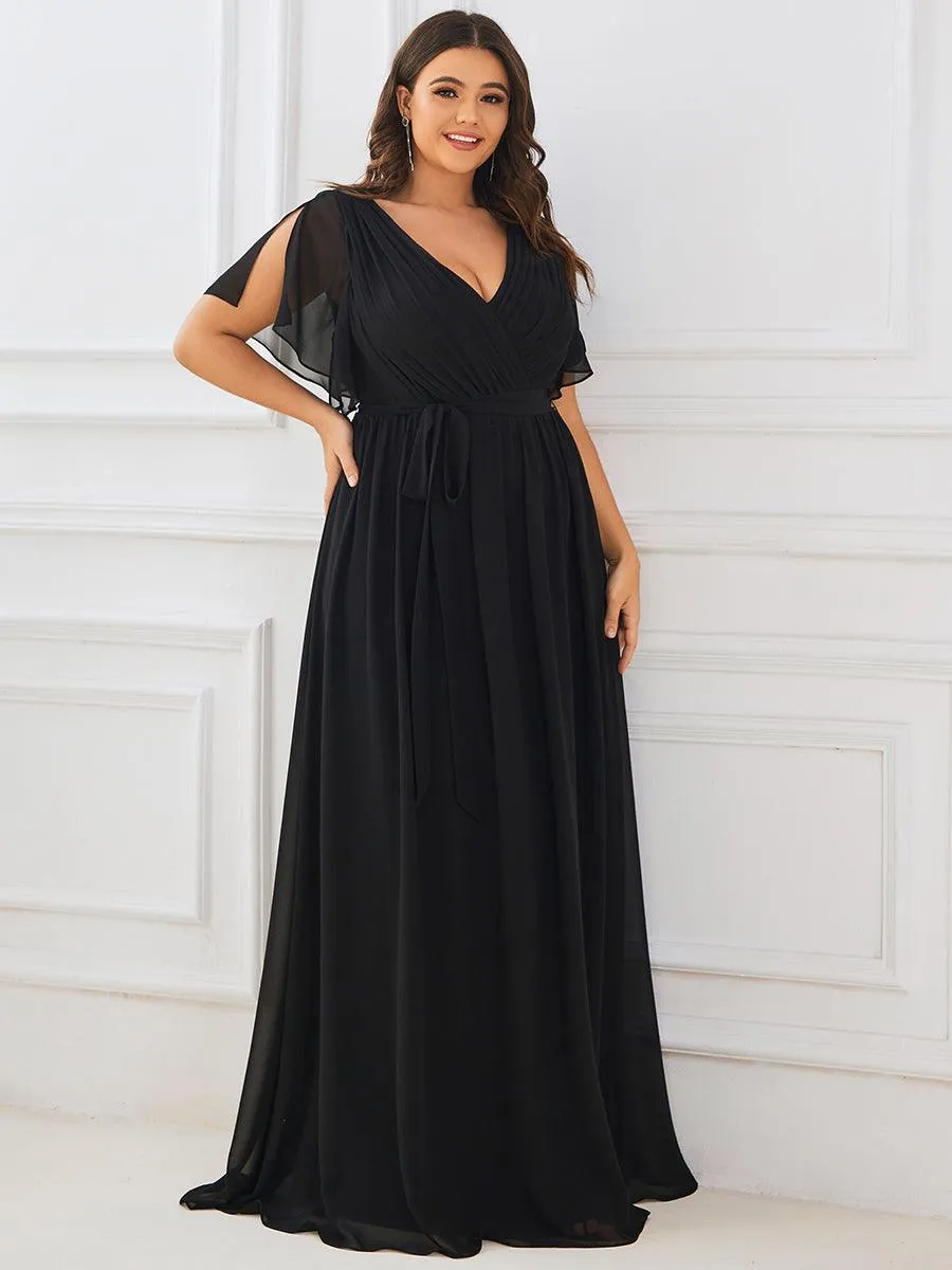 Robe de soirée en mousseline de soie à encolure en V et à manches flottantes