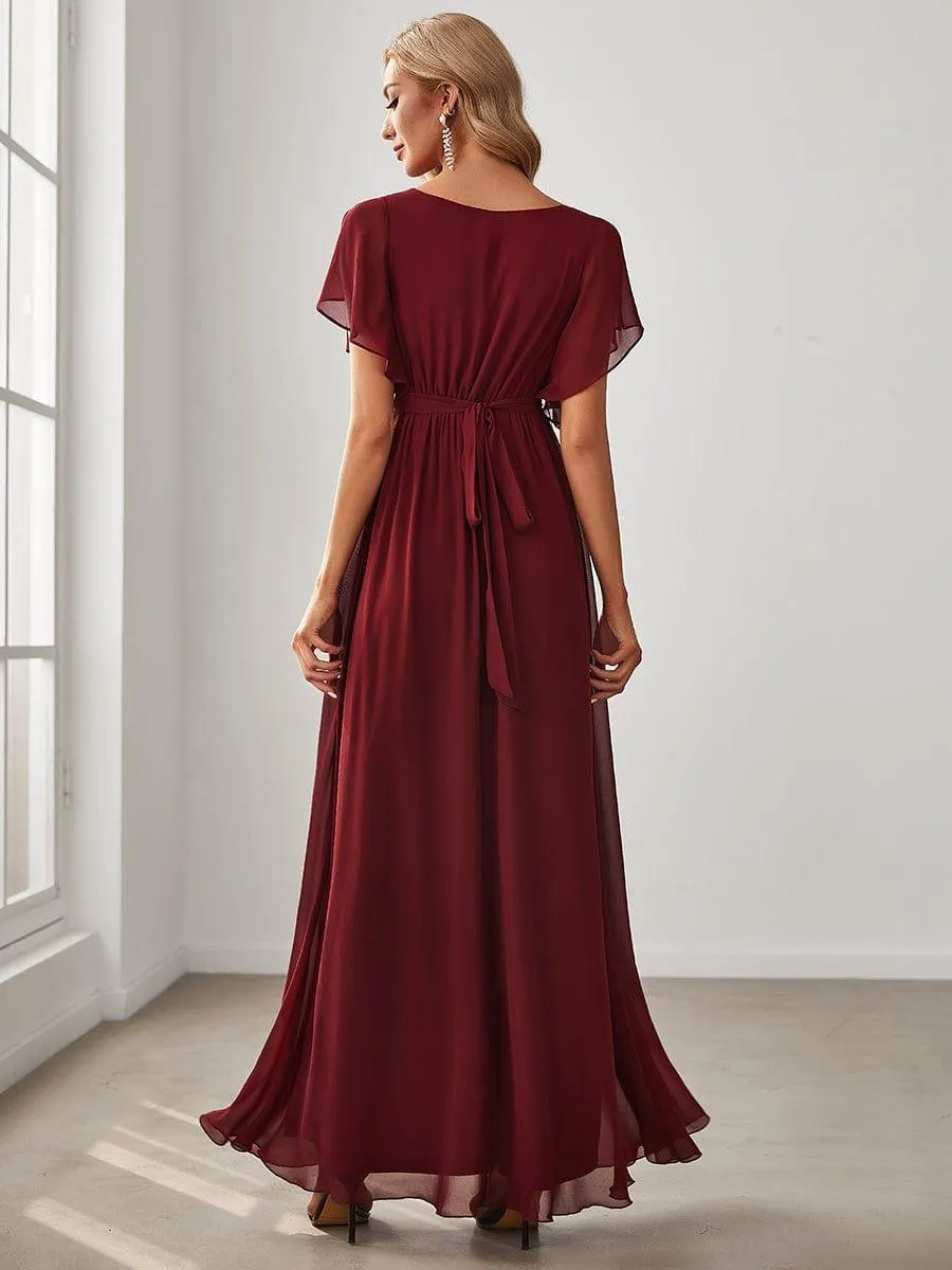 Robe de soirée en mousseline de soie à encolure en V et à manches flottantes