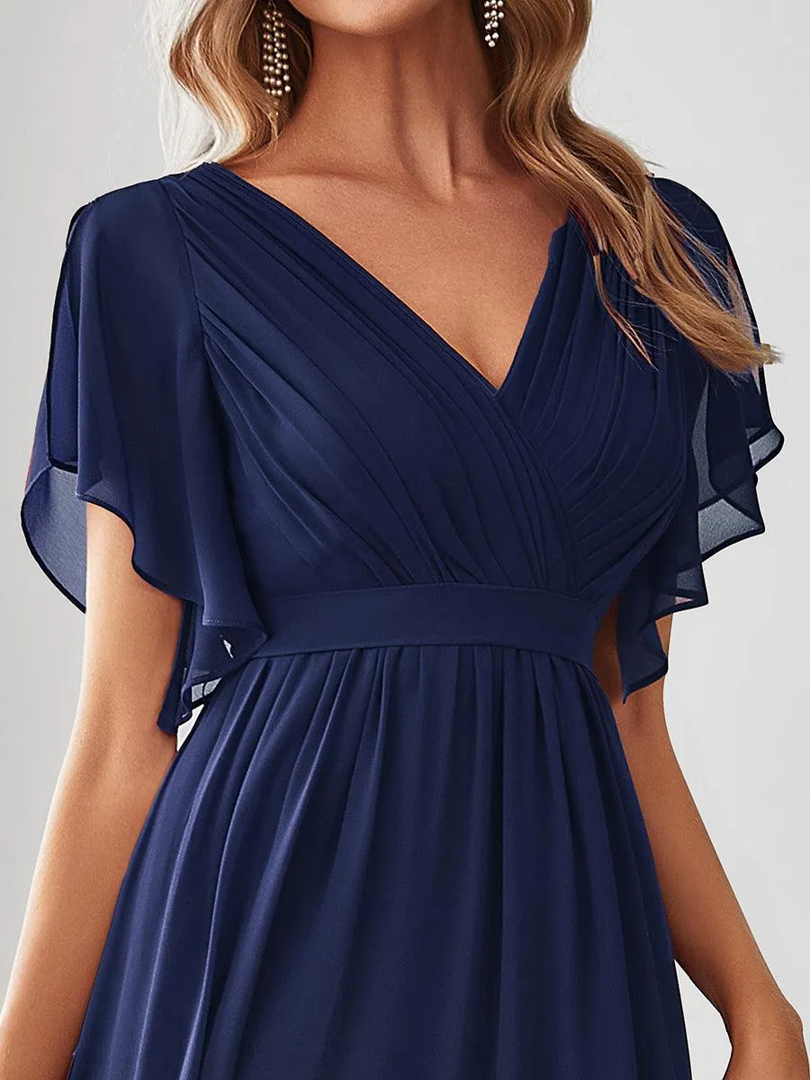 Robe de soirée en mousseline de soie à encolure en V et à manches flottantes