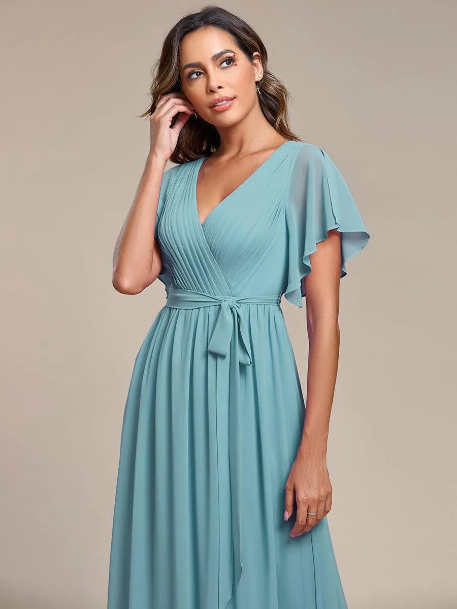 Robe de soirée en mousseline de soie à encolure en V et à manches flottantes