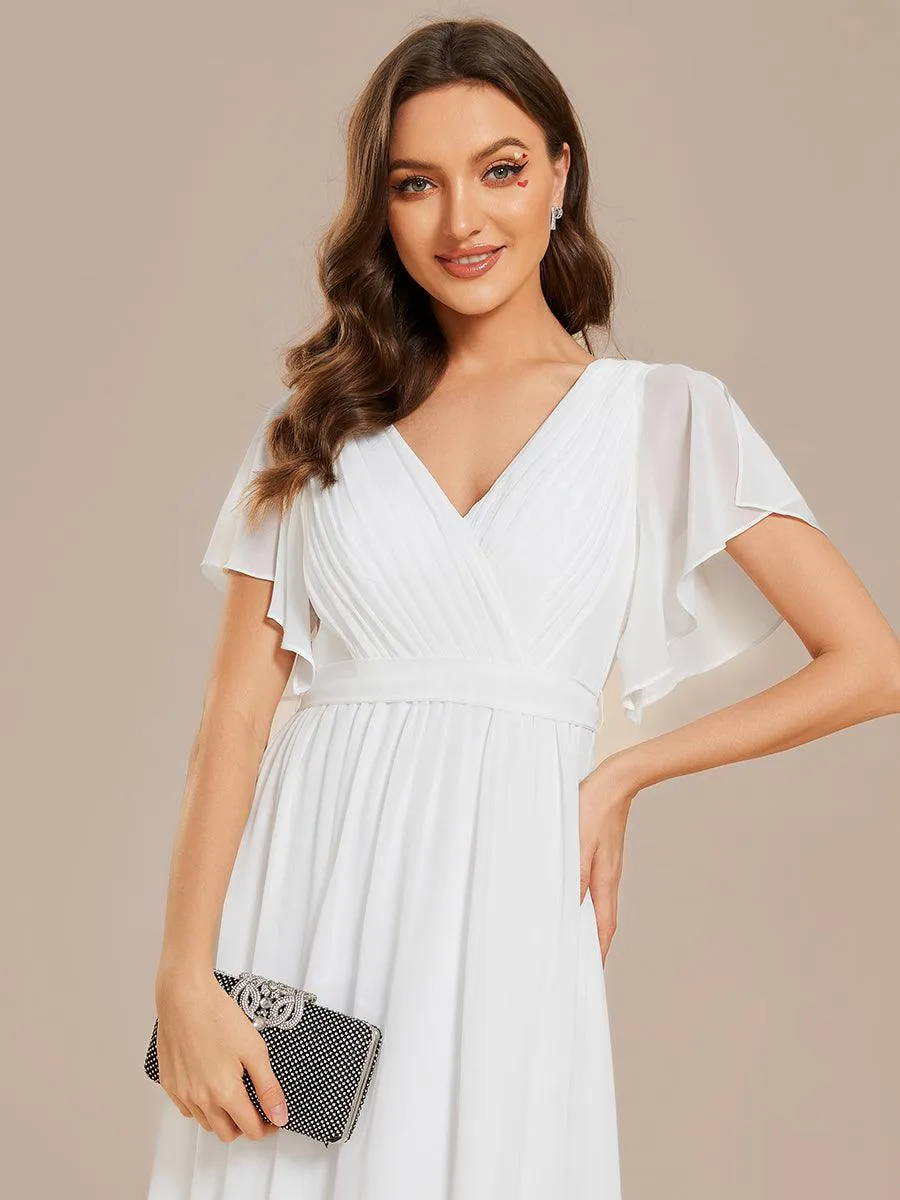 Robe de soirée en mousseline de soie à encolure en V et à manches flottantes