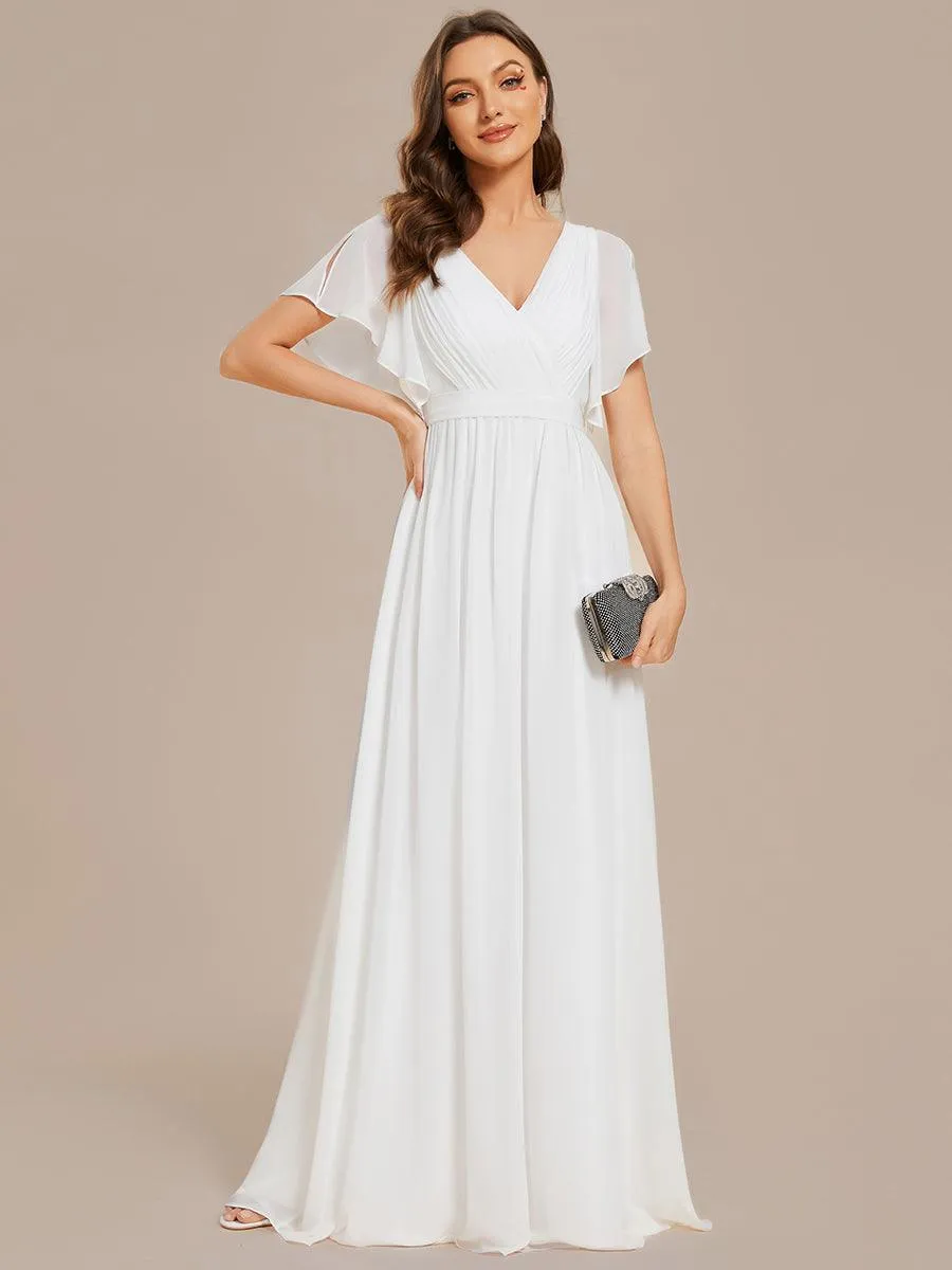 Robe de soirée en mousseline de soie à encolure en V et à manches flottantes