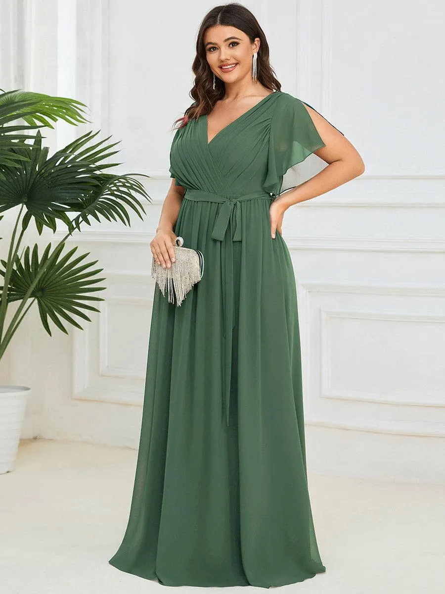 Robe de soirée en mousseline de soie à encolure en V et à manches flottantes