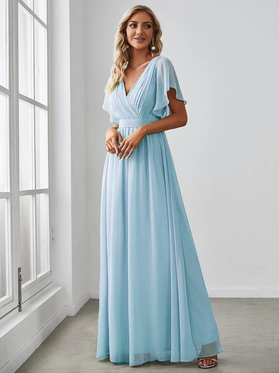 Robe de soirée en mousseline de soie à encolure en V et à manches flottantes