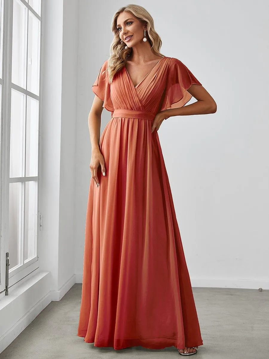 Robe de soirée en mousseline de soie à encolure en V et à manches flottantes