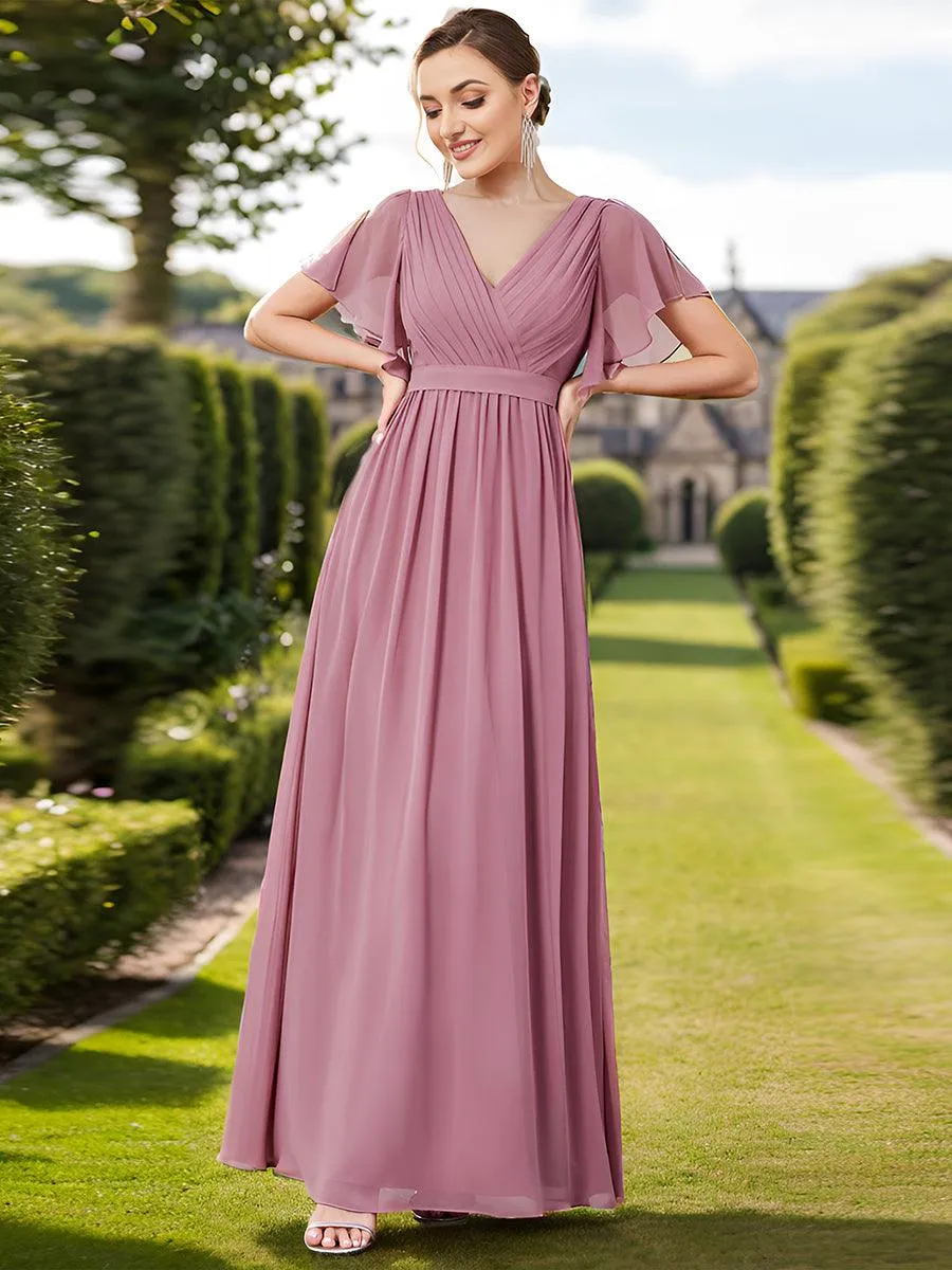 Robe de soirée en mousseline de soie à encolure en V et à manches flottantes