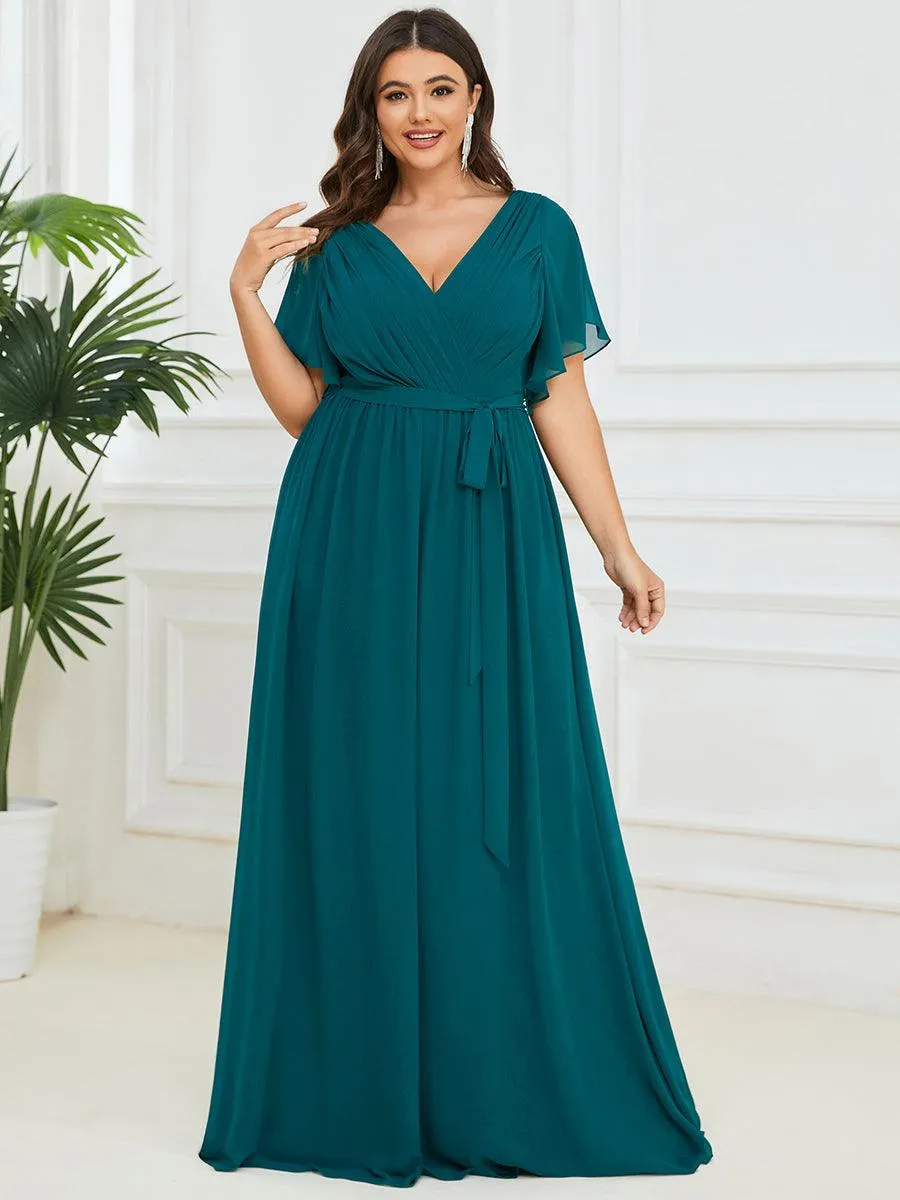 Robe de soirée en mousseline de soie à encolure en V et à manches flottantes