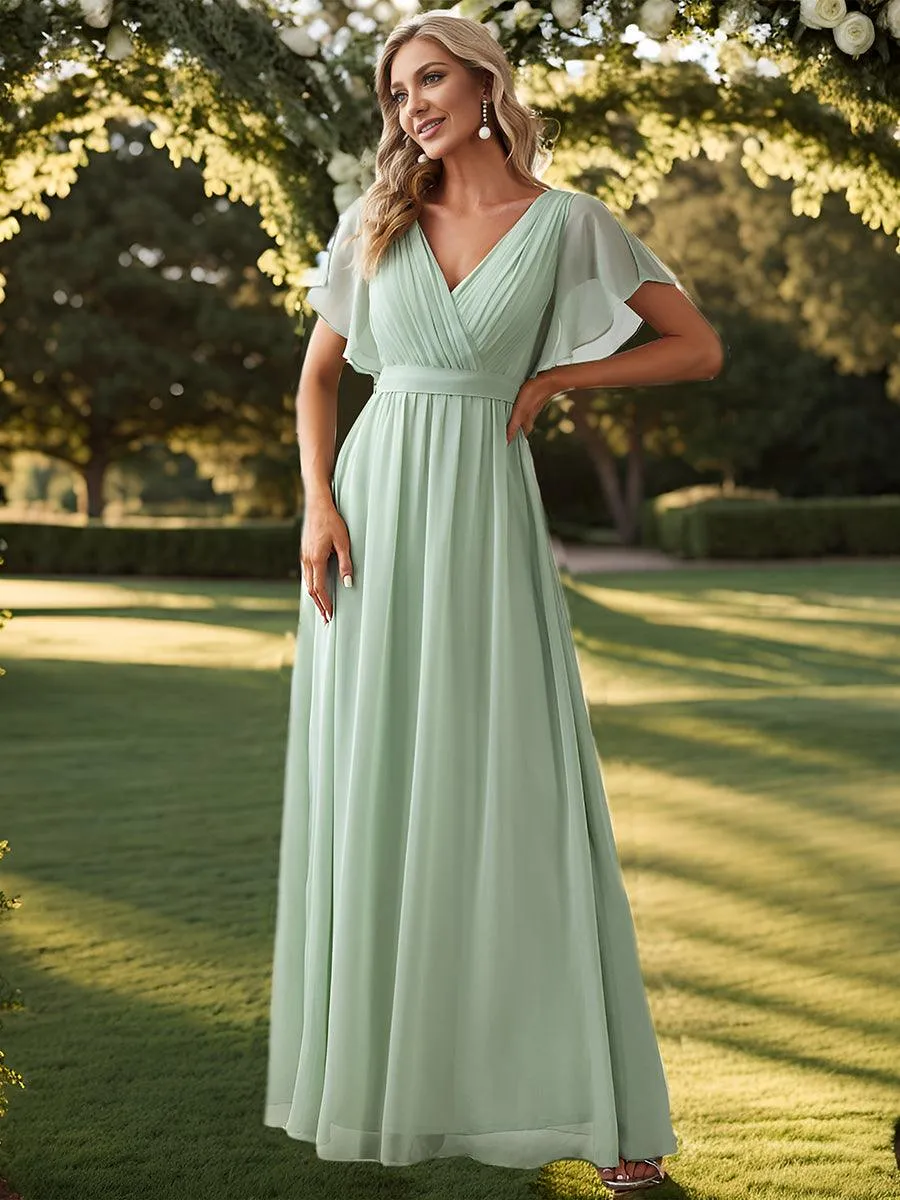 Robe de soirée en mousseline de soie à encolure en V et à manches flottantes