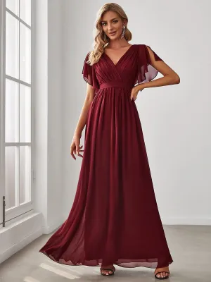 Robe de soirée en mousseline de soie à encolure en V et à manches flottantes