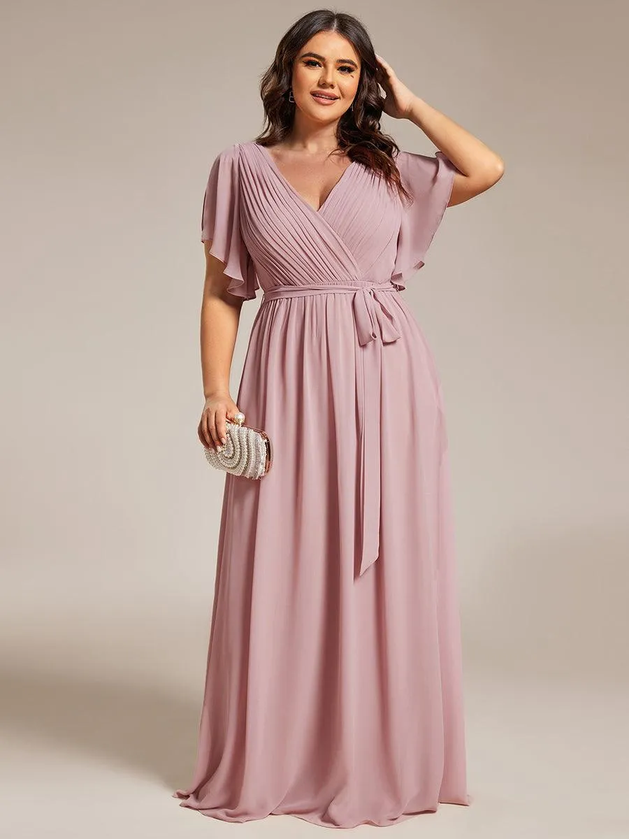 Robe de soirée en mousseline de soie à encolure en V et à manches flottantes