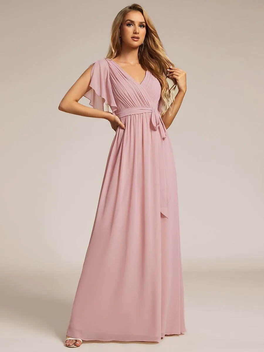 Robe de soirée en mousseline de soie à encolure en V et à manches flottantes