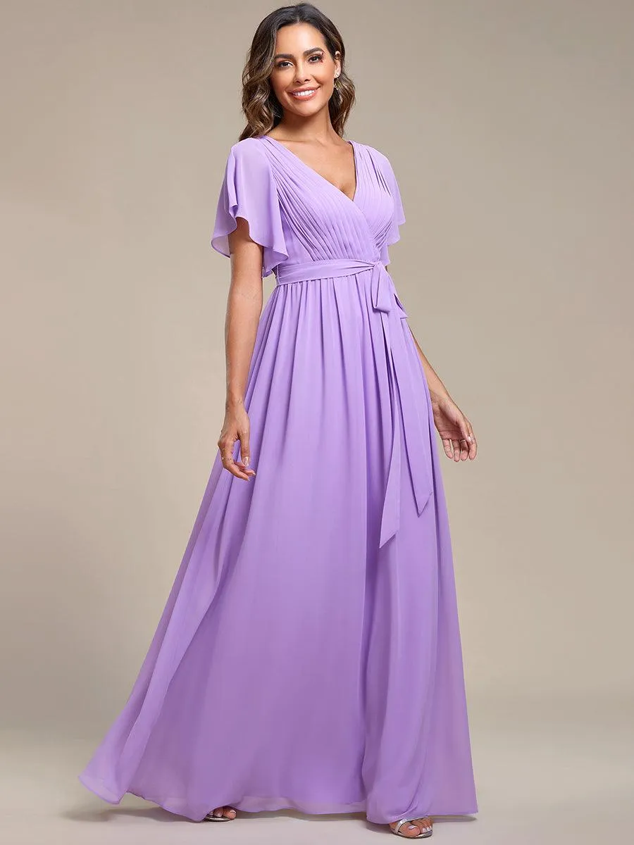 Robe de soirée en mousseline de soie à encolure en V et à manches flottantes