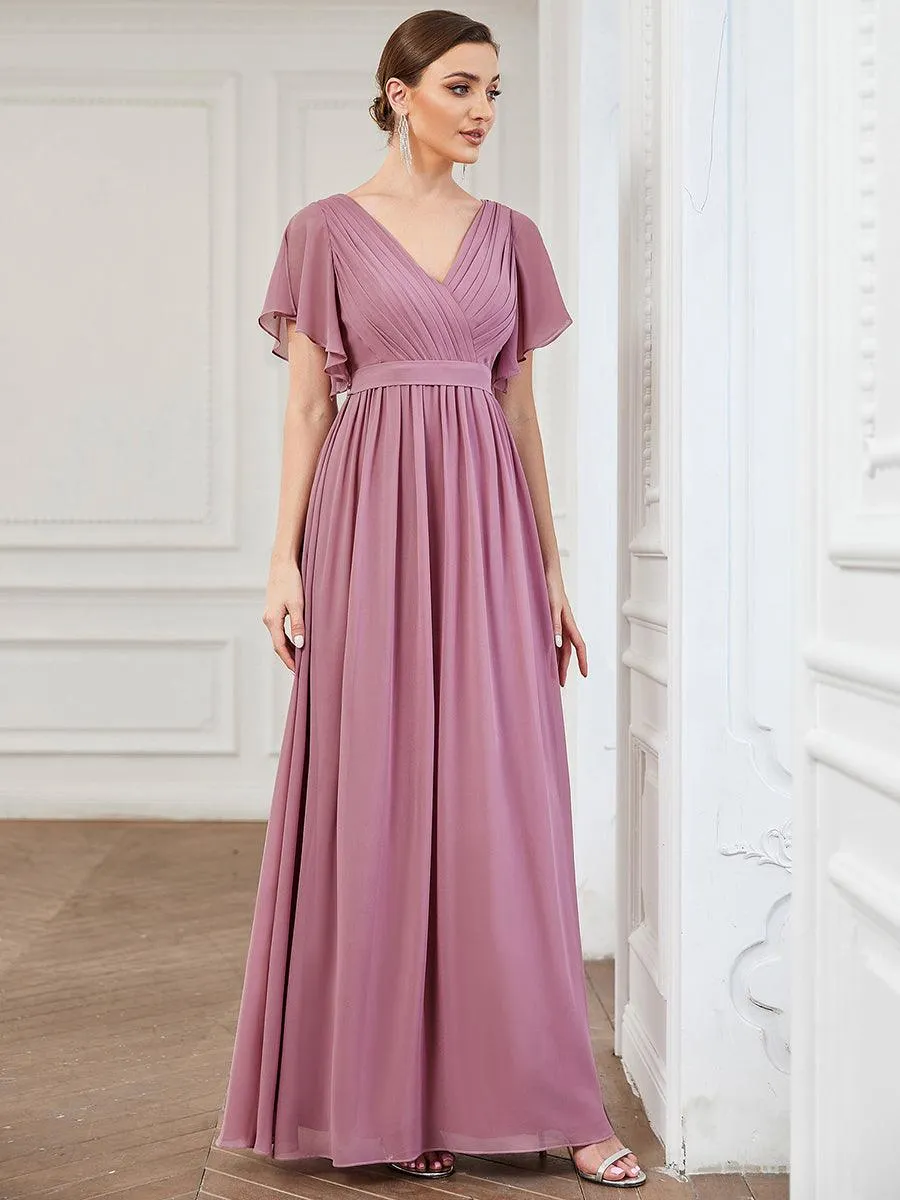 Robe de soirée en mousseline de soie à encolure en V et à manches flottantes