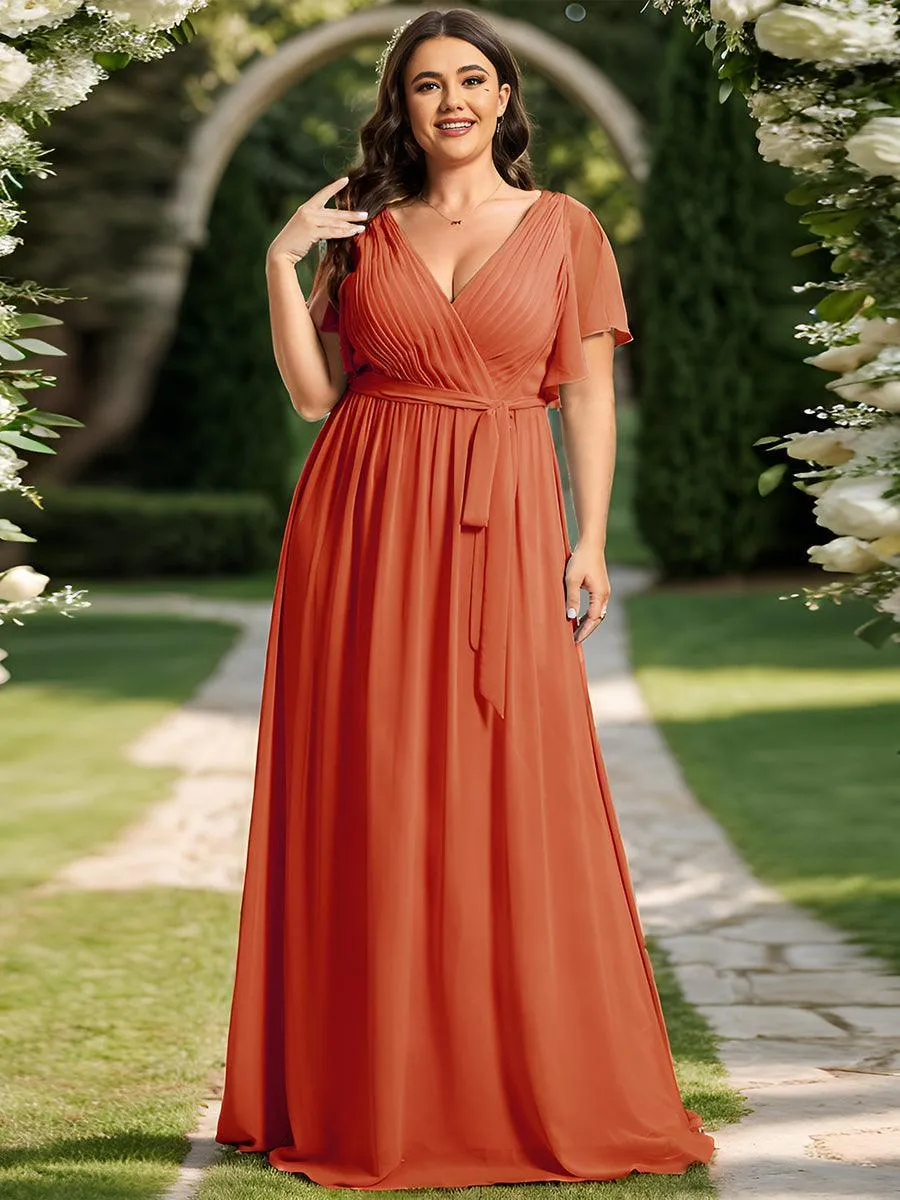 Robe de soirée en mousseline de soie à encolure en V et à manches flottantes