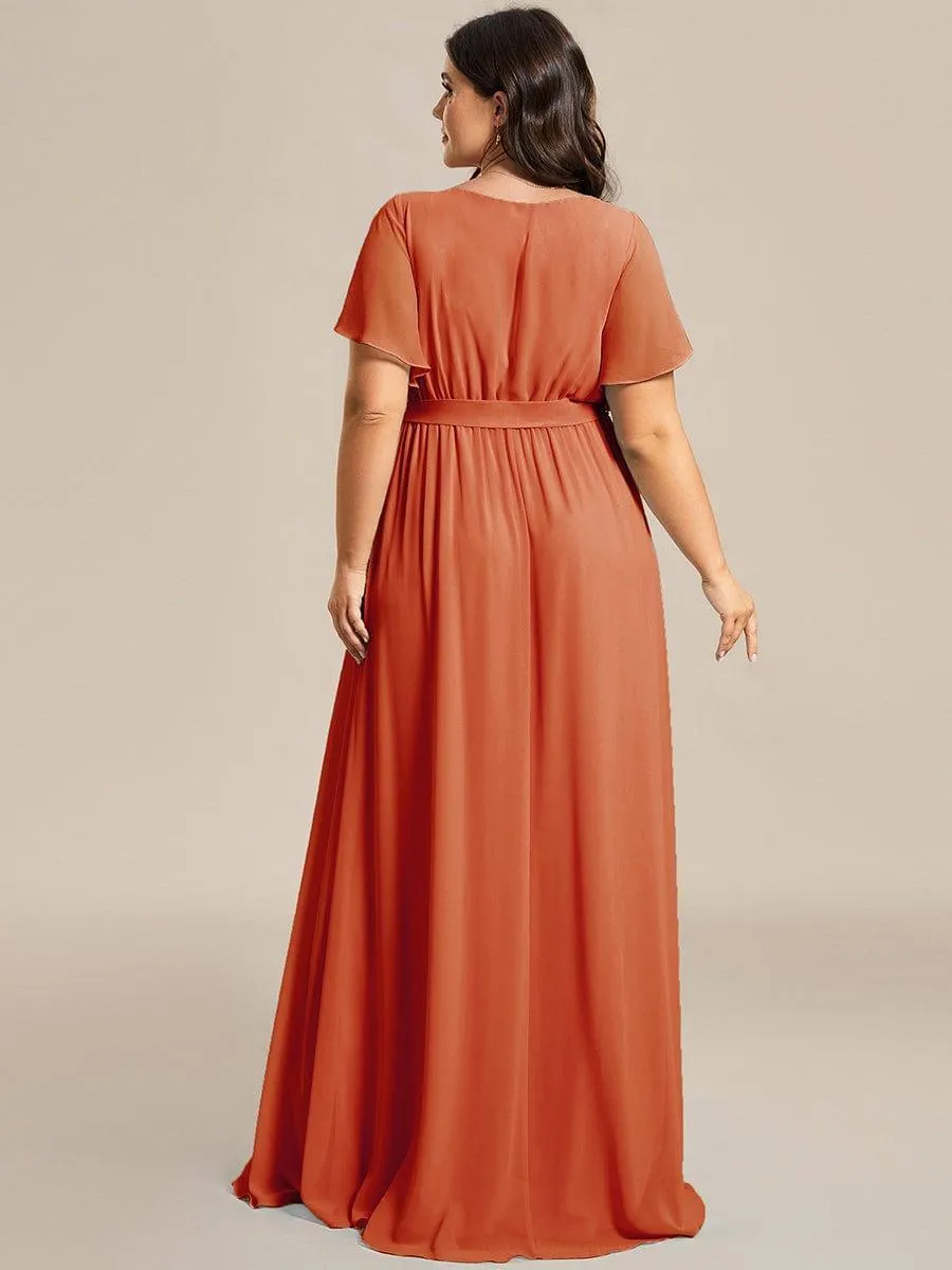 Robe de soirée en mousseline de soie à encolure en V et à manches flottantes