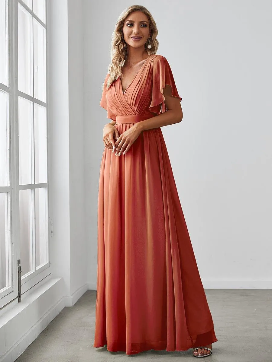 Robe de soirée en mousseline de soie à encolure en V et à manches flottantes