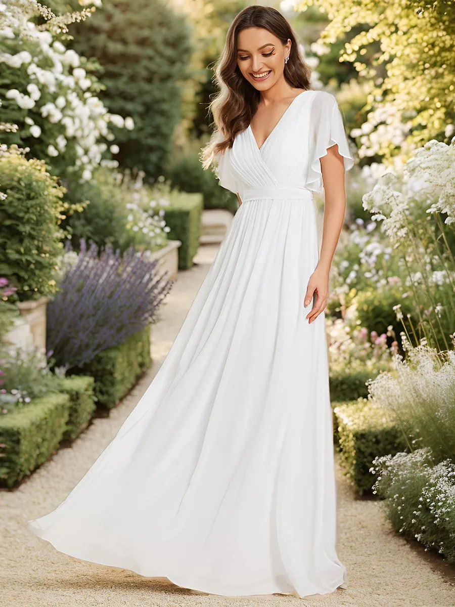 Robe de soirée en mousseline de soie à encolure en V et à manches flottantes