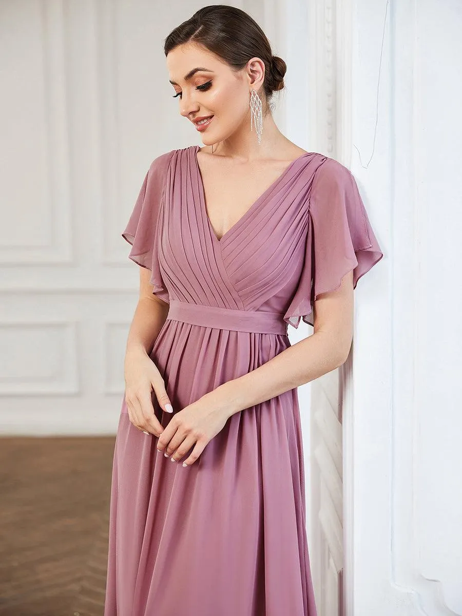Robe de soirée en mousseline de soie à encolure en V et à manches flottantes