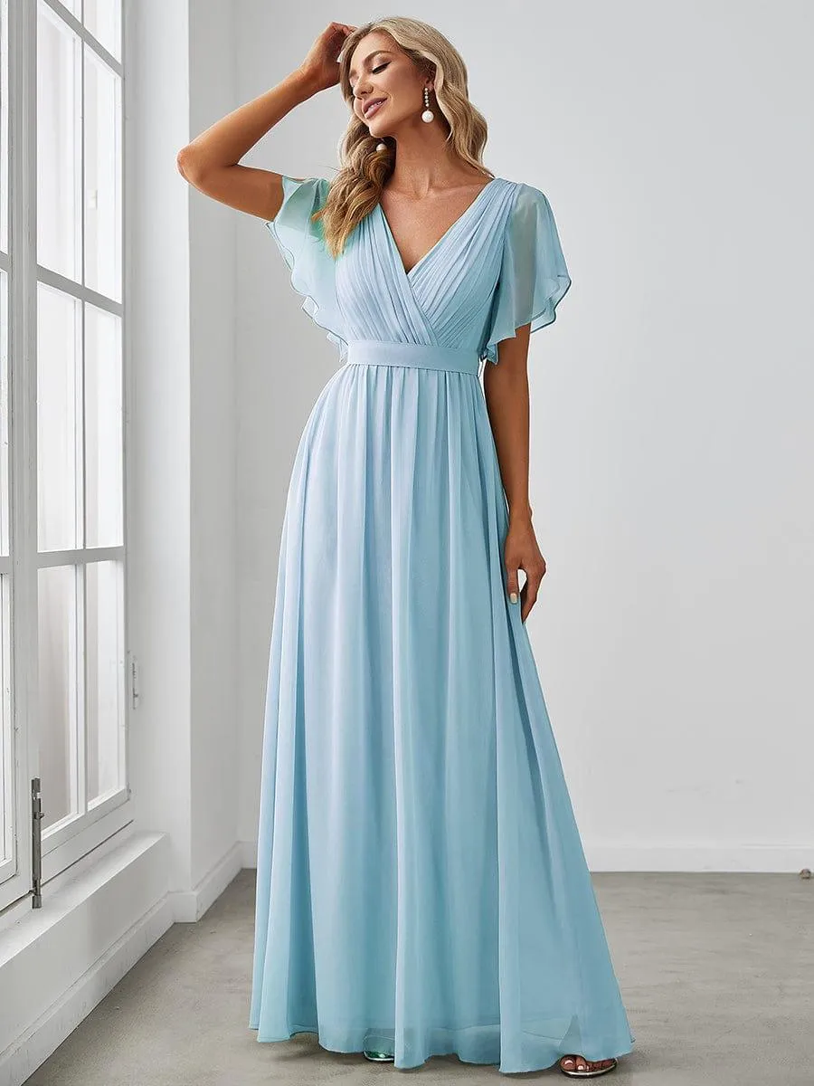 Robe de soirée en mousseline de soie à encolure en V et à manches flottantes