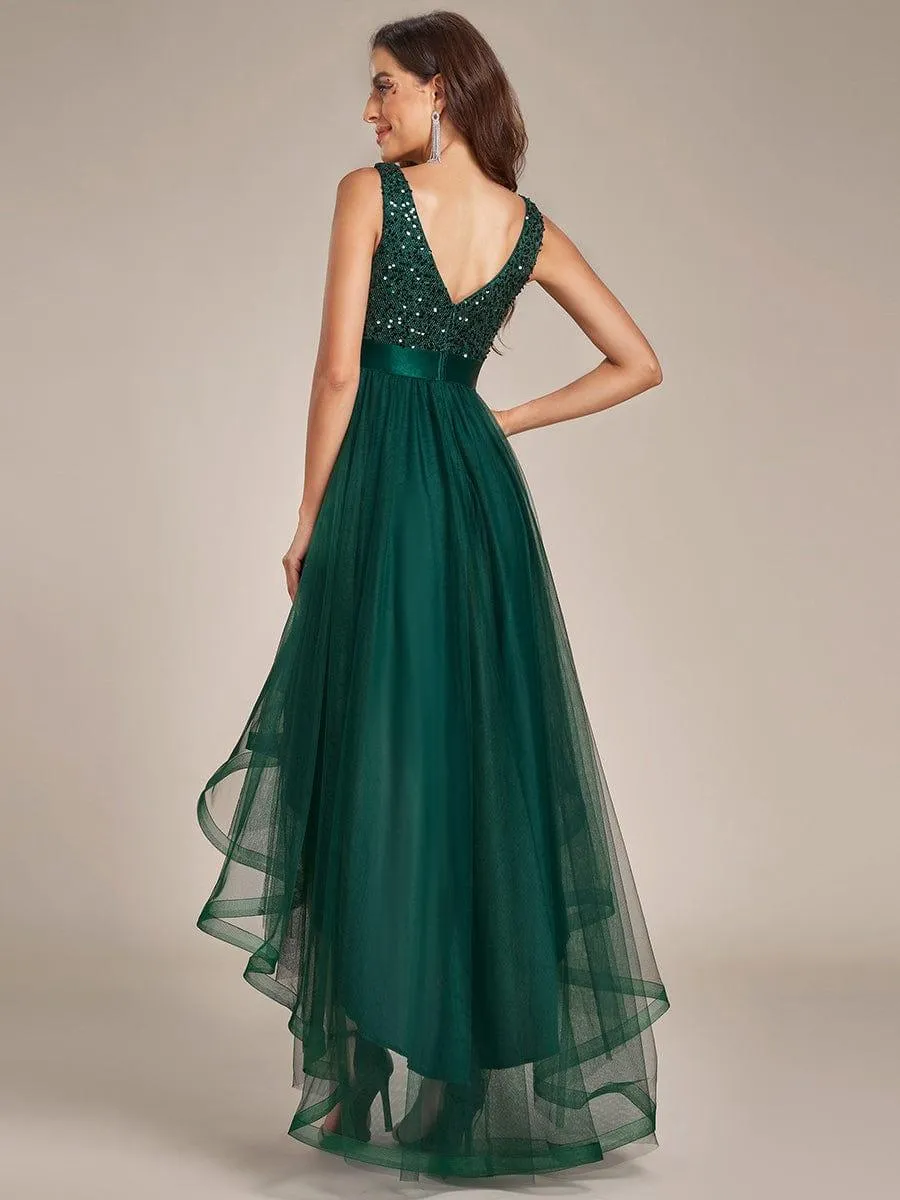 Robe de soirée Sans manches Bal et sequins haute-basse