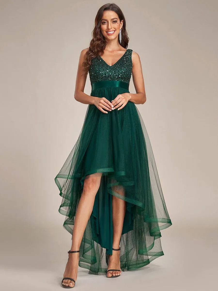 Robe de soirée Sans manches Bal et sequins haute-basse