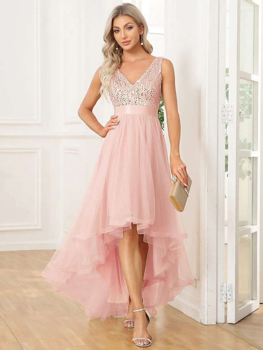 Robe de soirée Sans manches Bal et sequins haute-basse