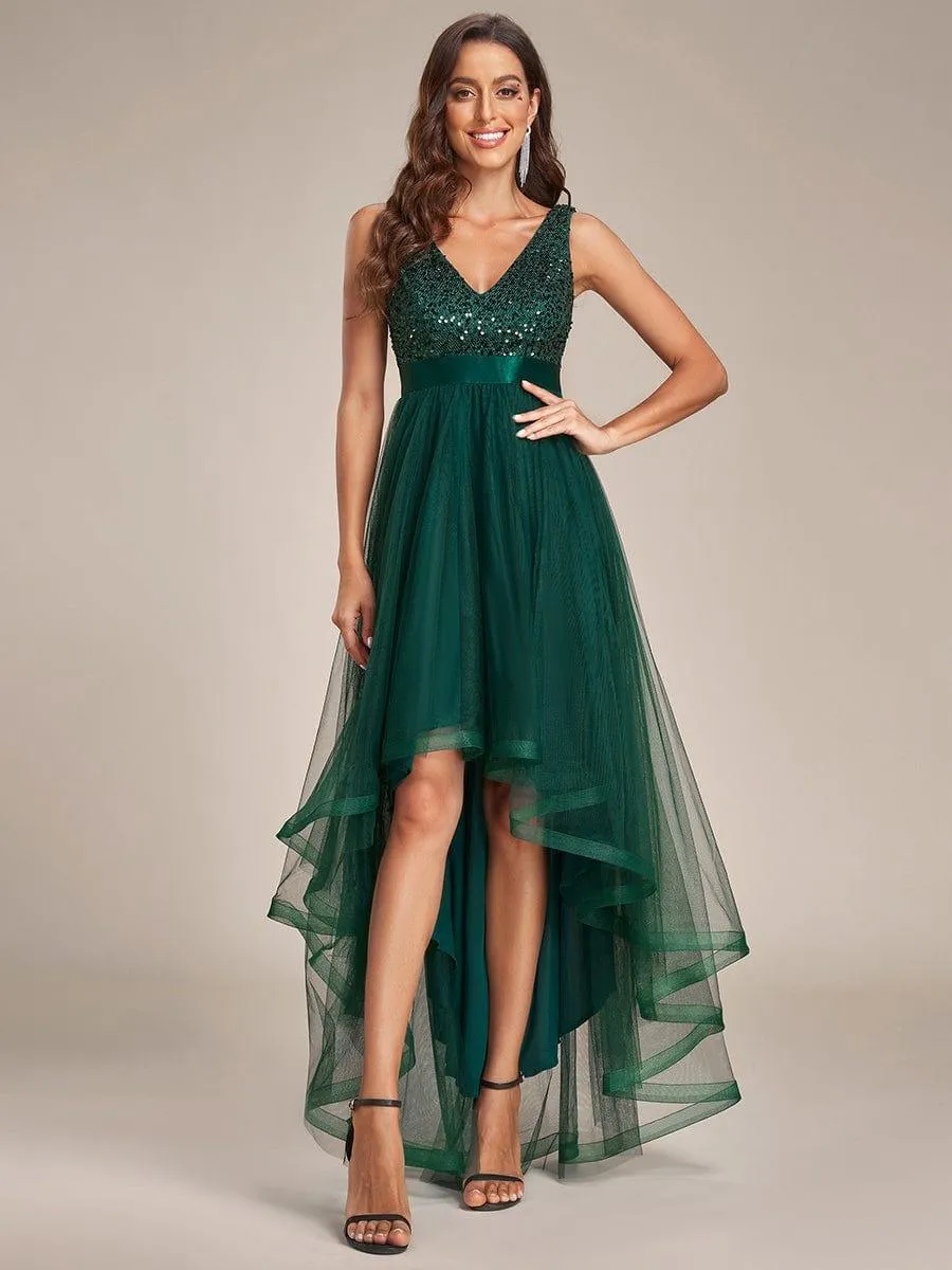 Robe de soirée Sans manches Bal et sequins haute-basse