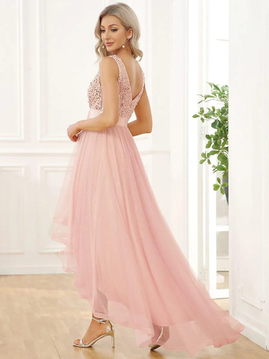 Robe de soirée Sans manches Bal et sequins haute-basse