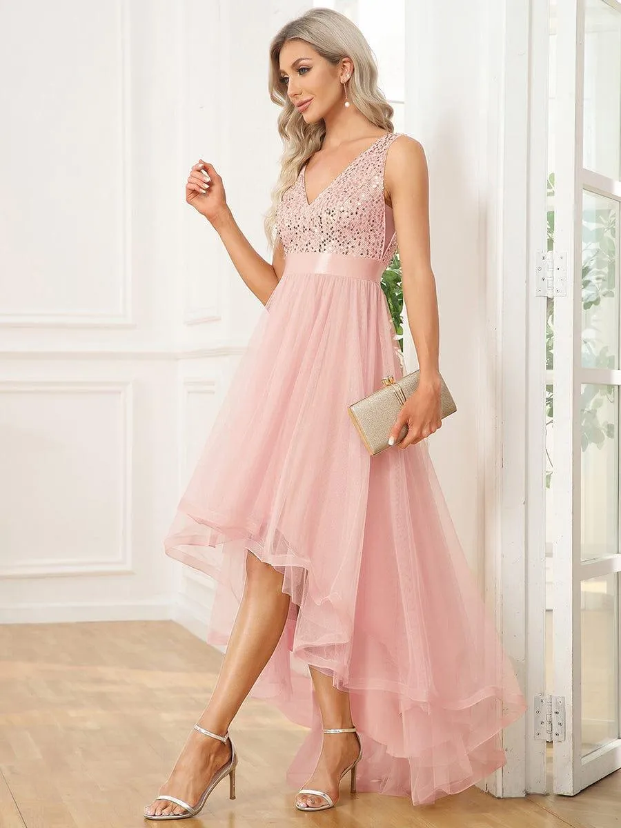 Robe de soirée Sans manches Bal et sequins haute-basse