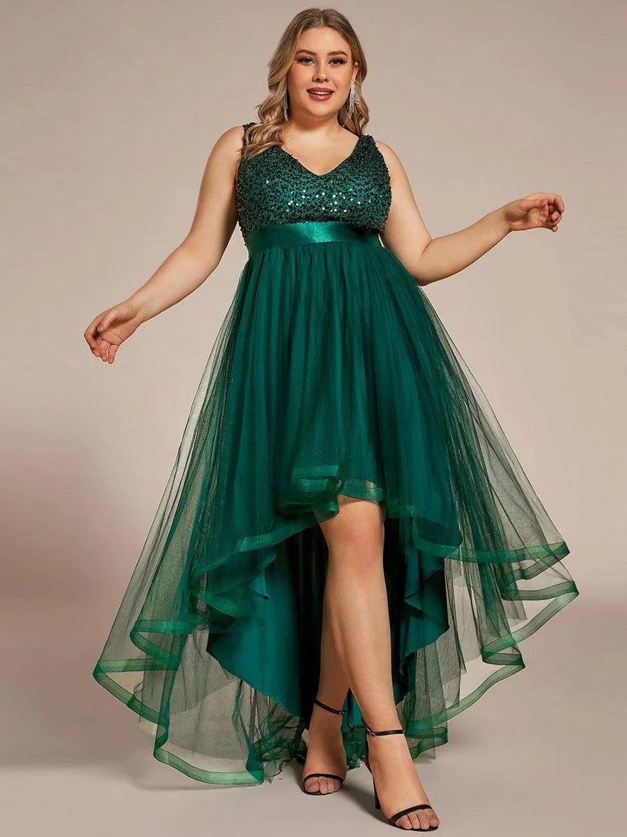 Robe de soirée Sans manches Bal et sequins haute-basse
