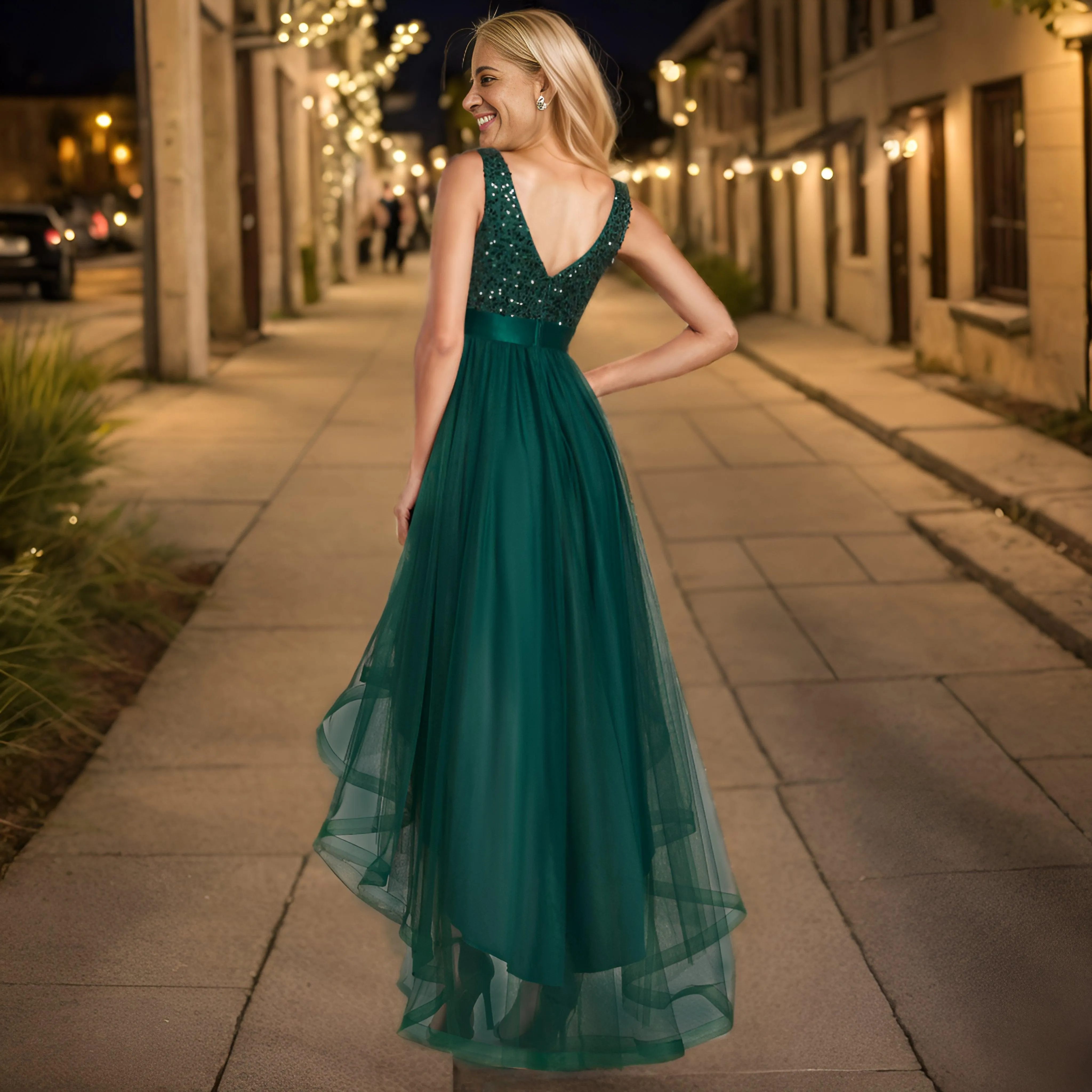Robe de soirée Sans manches Bal et sequins haute-basse