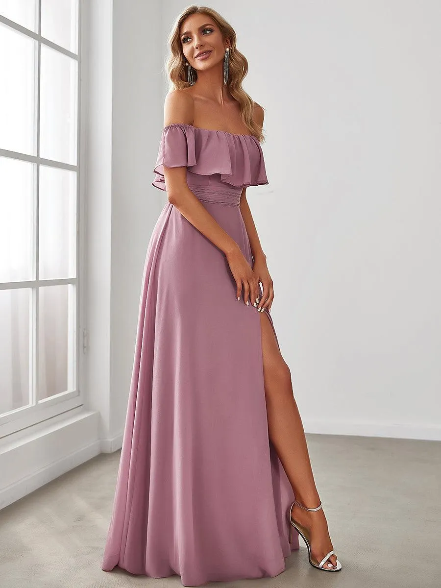 Robe demoiselle dhonneur décolletées à volants et fentes à la cuisse pour femmes